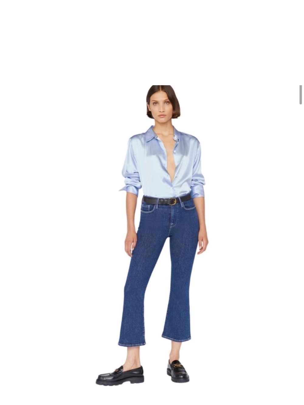 Frame Le One Crop Mini Boot Denim Dark Blue Flare Jeans with Raw Hem